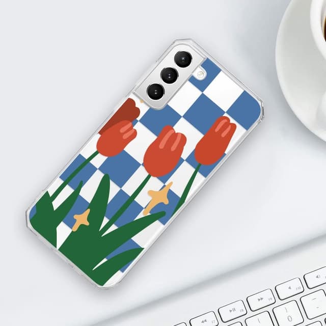 Detalle 2 de CAROKI Clear Case for Samsung Galaxy S22 5G – shockproof transparent TPU bumper cover with tulip pattern