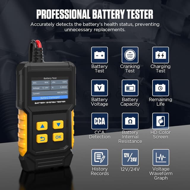 Detalle 2 de LUTIFIX BT360 tester batteria auto 12V/24V digitale per avviamento e carica