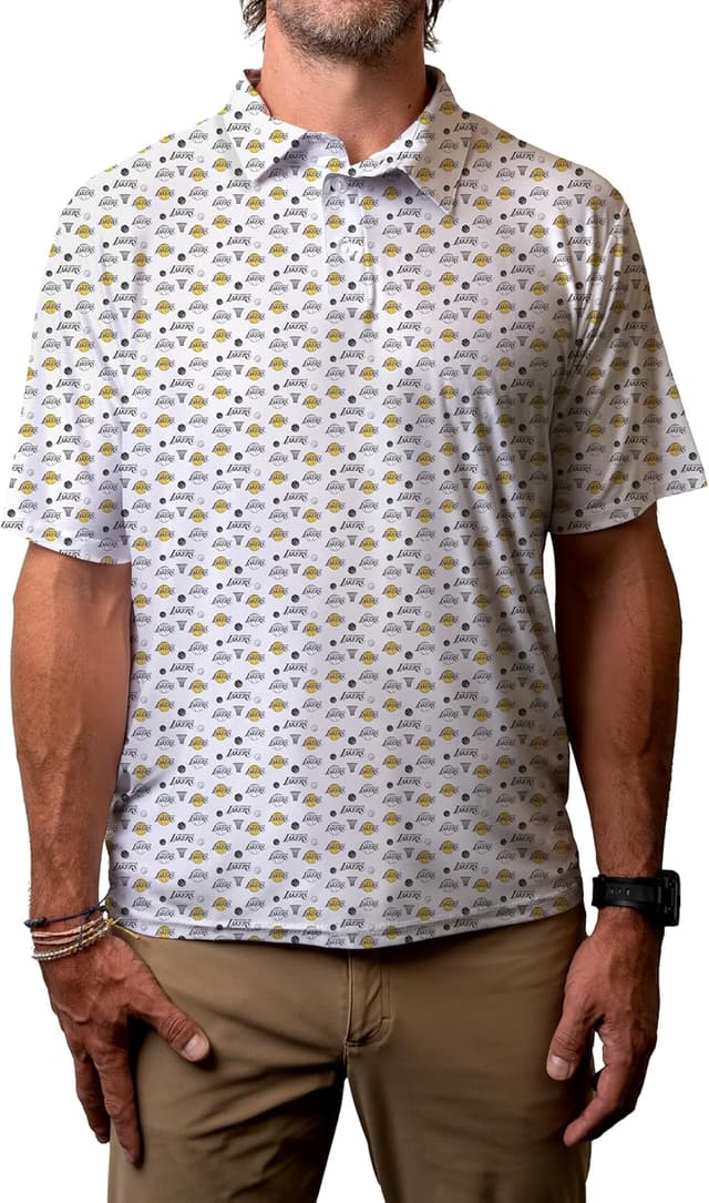 Detalle de Blue 84 NBA Officially Licensed Performance Polo (Denver Nuggets) – All-Over Print Short Sleeve