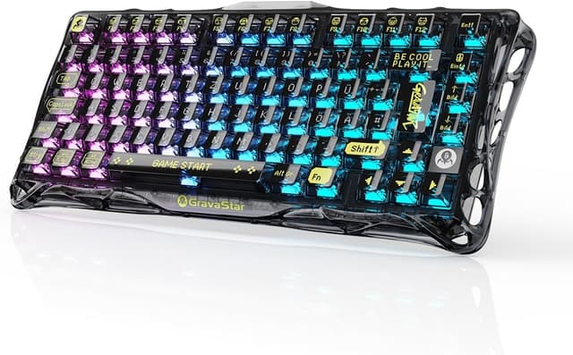 Detalle de GravaStar Mercury K1 Lite QWERTZ mechanische 75%-Tastatur (DE-Layout) – Tri-Mode kabellos & Hot-Swap – RGB, transparentes Schwarz