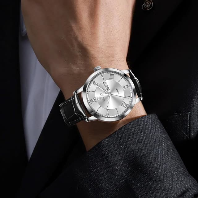 Detalle de Taxau Herrenarmbanduhr aus Leder mit großem Zifferblatt, Quarzwerk, Datum und 3ATM-Schutz