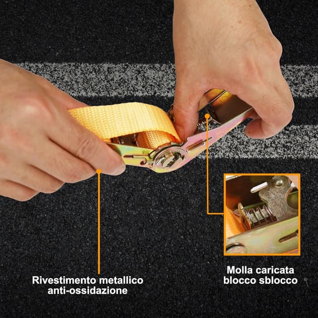 Thumbnail 6 de Set 3 cinghie a cricchetto 1200 kg Manduka, 6 m x 25 mm (arancione)