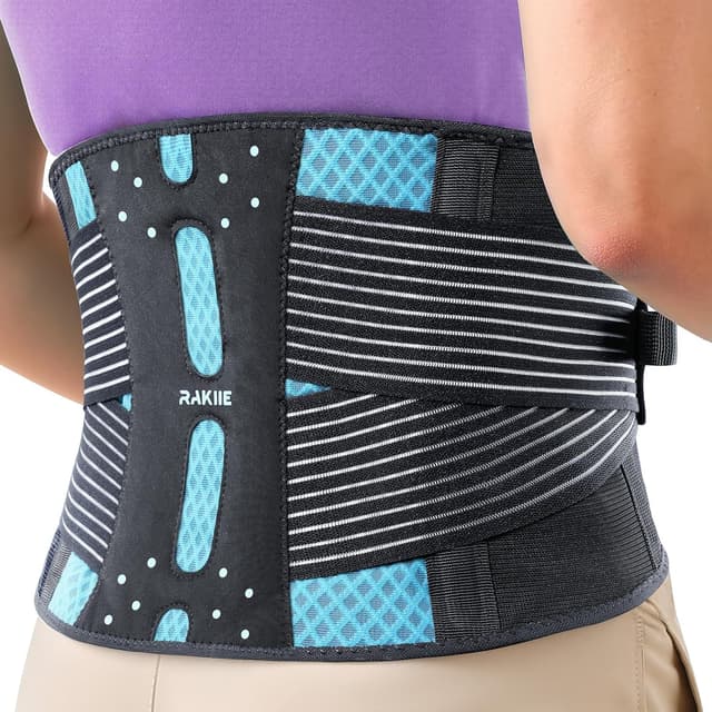 Detalle de Rakiie Slim Back Brace for Lower Back Pain Relief (Lightweight, Breathable) — Sky Blue, XL