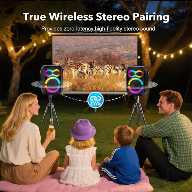 Detalle de TYOTY Altoparlante Bluetooth portatile con luci LED e maniglia, 80W wireless TWS