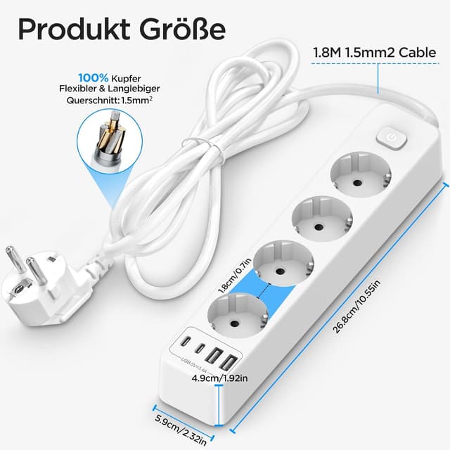 Thumbnail 5 de Steckdosenleiste 4 USB 4000W Mehrfachsteckdose
