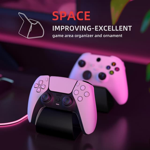 Detalle de playvital Stand-AL game controller stand for PS5/PS4, Xbox & Switch Pro (aluminium, black, 2-pack)