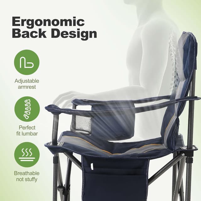 Detalle 2 de LET’S CAMP Folding Oversized Camping Chair with Cooler Bag & Cup Holder (supports up to 200 KG)