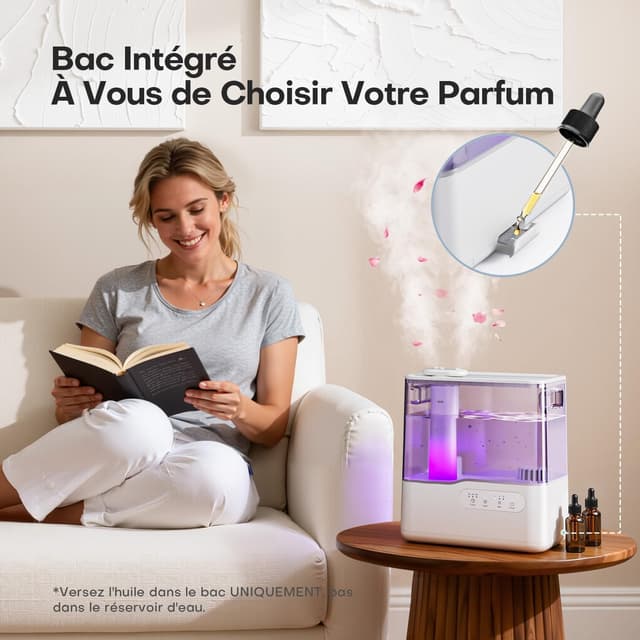 Detalle de Humidificateur AROEVE 5L ultrasonique à remplissage par le dessus, brume froide + diffuseur d’huiles essentielles