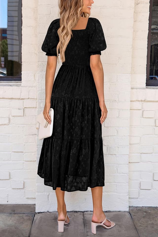 Detalle de PRETTYGARDEN Women’s 2026 Summer Casual Midi Dress (Square Neck, Smocked A-Line Floral)