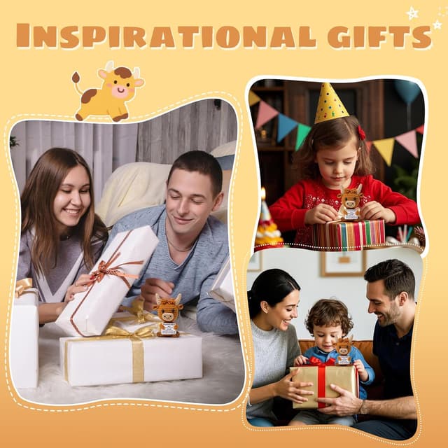 Detalle 2 de OkiyiD Highland Cow Plush Toy with Positivity Card – Hand-Crocheted Mini Gift for Women, Friends & Students