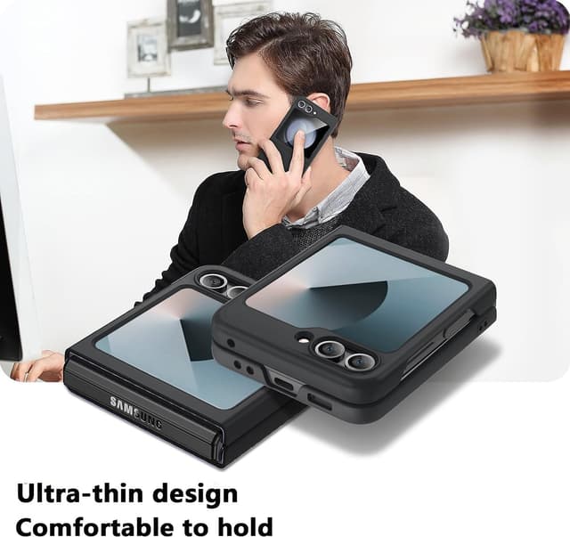 Detalle 2 de WEYNRBOX Hülle für Samsung Galaxy Z Flip 6 – Hard-Case aus PC mit 2x Displayschutzfolie (schwarz)