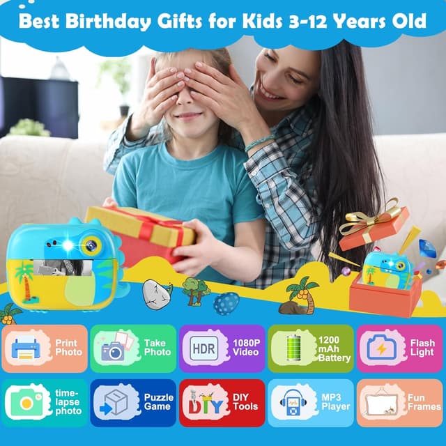 Detalle 2 de ARNSSIEN Kids Camera Instant Print (M3) – instant print toy camera with HD video, 7 rolls of paper and 32GB card