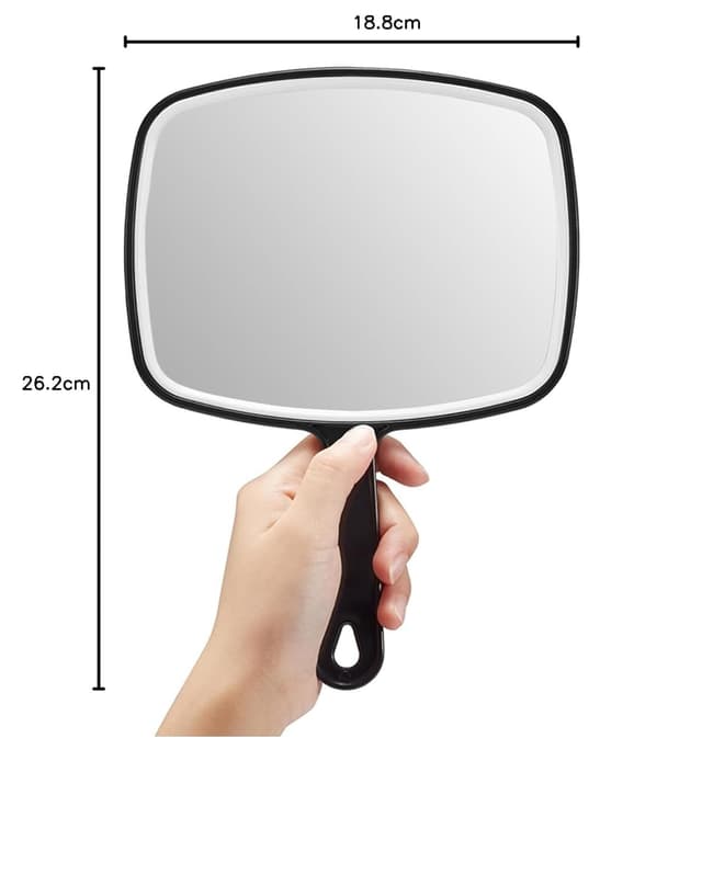 Thumbnail 6 de OMIRO Handspiegel schwarz mit Griff, quadratisch (L) – für Rasur, Make-up und unterwegs