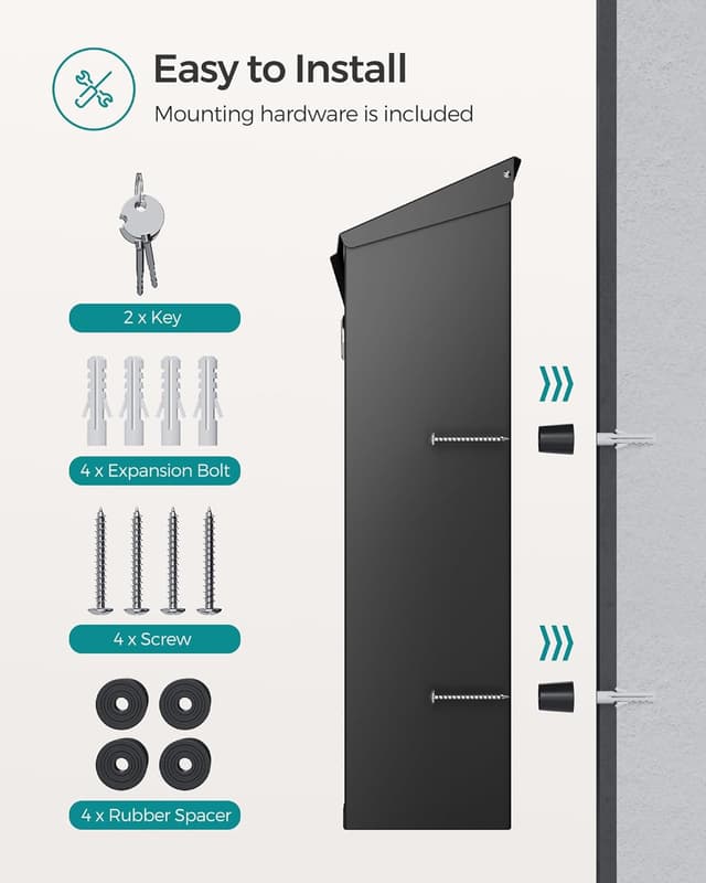 Thumbnail 6 de SONGMICS GMB031B02 modern wall-mounted post box with viewing windows, nameplate and lock