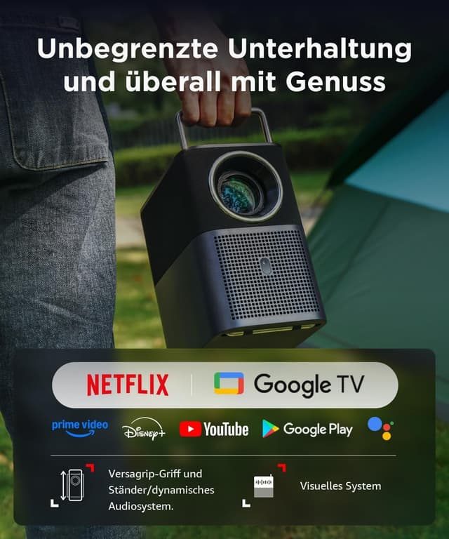 Detalle 2 de TCL A1s MTV-Projektor (600 ISO-Lumen, 1080P, Google TV, WLAN & Bluetooth) mit Autofokus