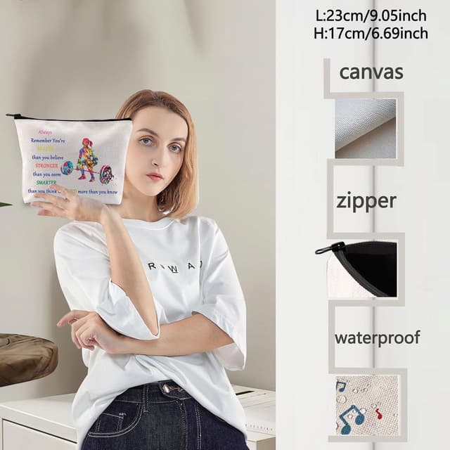 Detalle de LEVLO Weight Lifting Cosmetic Make Up Bag (23 x 17 cm) – Zip pouch in cotton canvas for women & girls