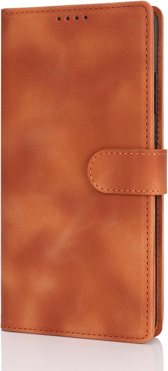 Detalle 2 de Zouzt Hülle für Samsung Galaxy S25 Ultra – stoßfeste PU-Leder Flip-Hülle mit Kartenhalter und Standfunktion (Vintage Hellbraun)