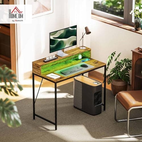 Detalle 2 de HOMCOM Escritorio Industrial con Luces LED y Tomas de Corriente🖥