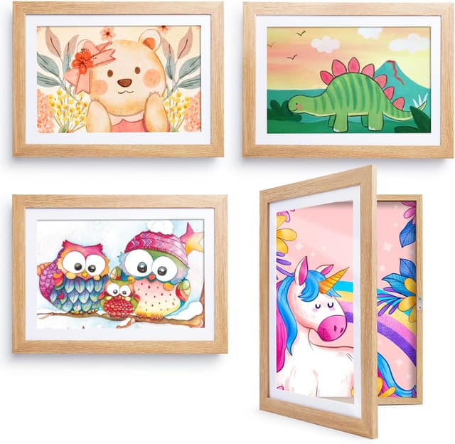 Detalle de Kromapolis lot de 4 cadres photo A4 en MDF pour dessin d’enfant, couleur bois (collage)