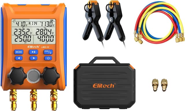 Detalle de Elitech LMG-10Plus 2-Way Digital Manifold for HVAC Refrigerant Pressure & Superheat/Subcooling