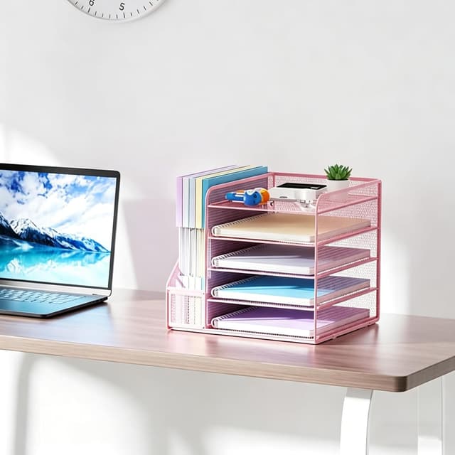 Thumbnail 6 de Marbrasse Organizer Scrivania a 5 livelli con porta documenti e rete metallica (rosa)