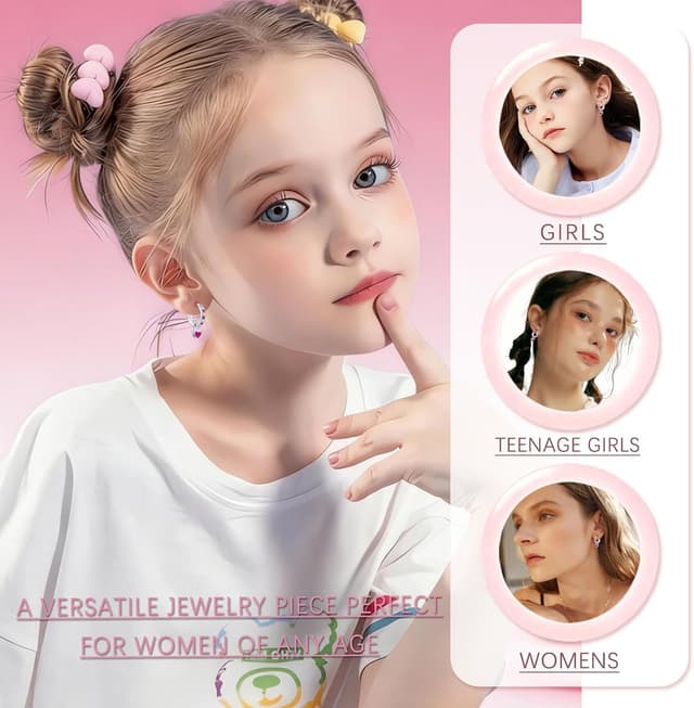 Detalle de Bewenda Ohrringe aus Silber 925 für Kinder & Damen – Creolen mit Herz-Anhänger und Zirkonia (inkl. Geschenkbox)