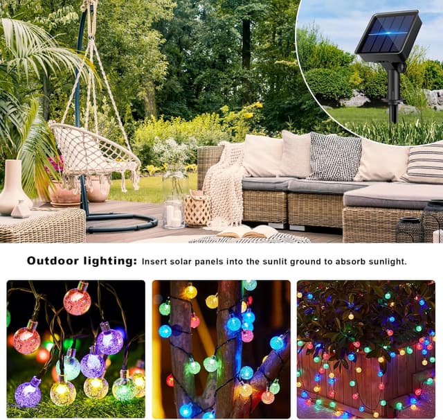 Detalle de Knayis 50LED Solar Fairy Lights (7m/23ft) – Outdoor Waterproof String with 8 Lighting Modes