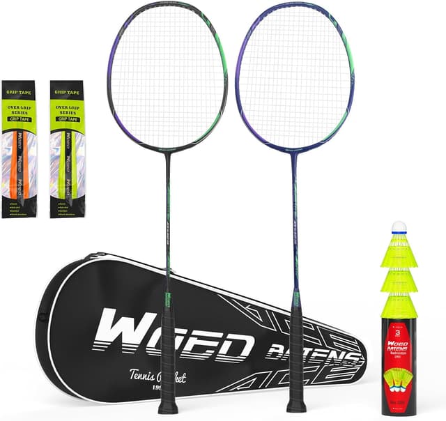 Detalle de Professional Carbon Fiber Badminton Rackets Set (4 Rackets) for Backyards, Gym, and Family Play