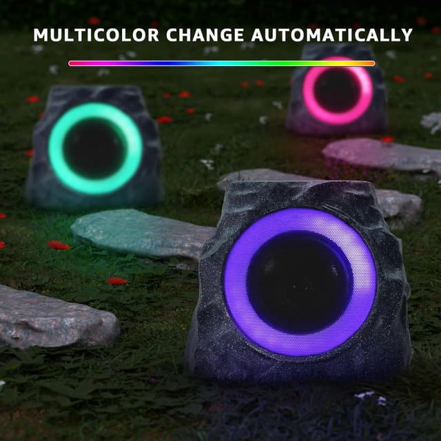Detalle de uuffoo 2-Pack Solar Powered Rock Speakers for Outdoor Patios (IP44, RGB lights)