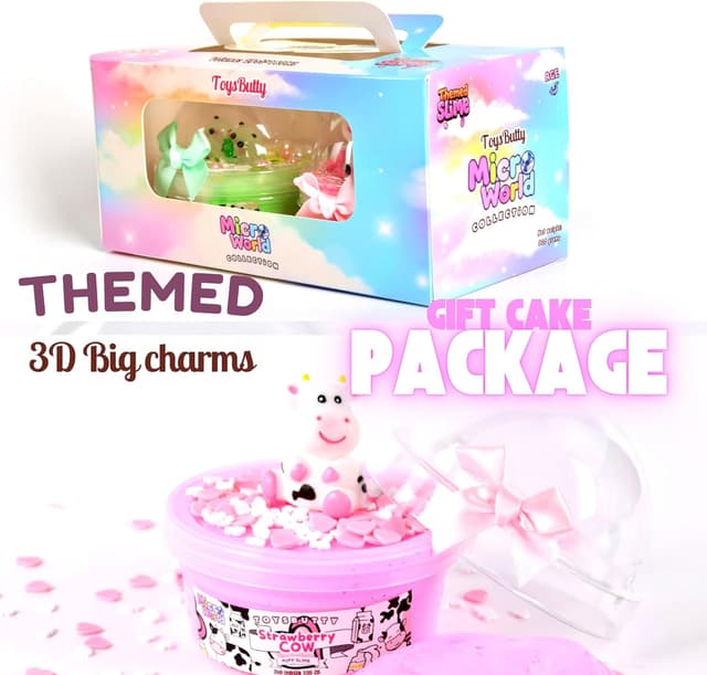 Thumbnail 6 de ToysButty 2er Set Fluffy Slime „Water Slime“ mit Erdbeerkuh-Thema – duftender, nicht klebriger Schleim für Kinder