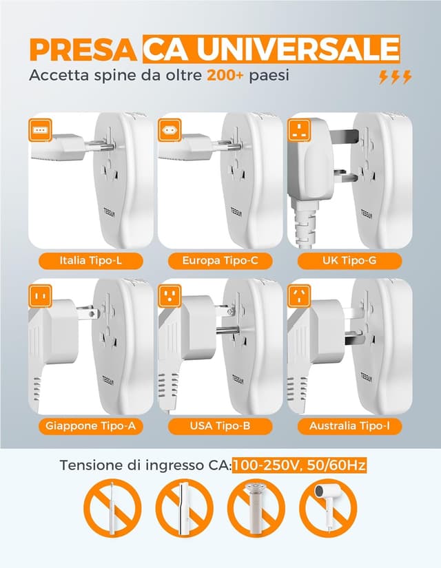 Thumbnail 1 de TESSAN Adattatore Presa Inglese 2500W 🔌