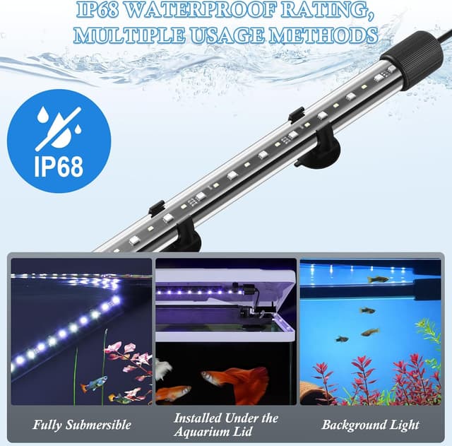 Detalle de PYPABL 18cm Submersible Aquarium LED Light (IP68, 24/7 modes, dimming & timing)