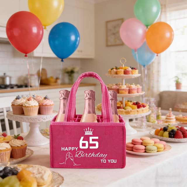 Detalle de UV STYLISH Geschenk zum 65. Geburtstag für Frauen – Filz-Flaschentasche für 6 Getränke