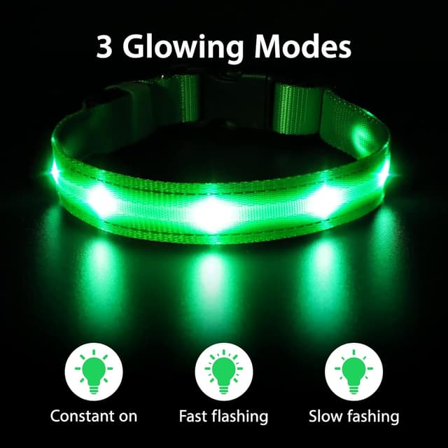 Detalle 2 de MASBRILL Light Up Dog Collar (Rechargeable LED, Waterproof, 3 Modes) – Green, Size L