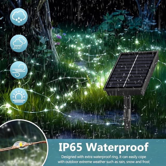 Detalle de Solar Lichterkette Aussen (3×12 m, 120 LEDs) – IP65 wetterfest für Balkon, Garten & Terrasse