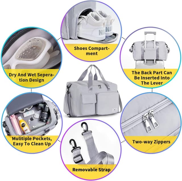 Detalle 2 de FIORETTO 35L Damen Sporttasche – faltbare Reisetasche mit Schuhfach und Nassfach