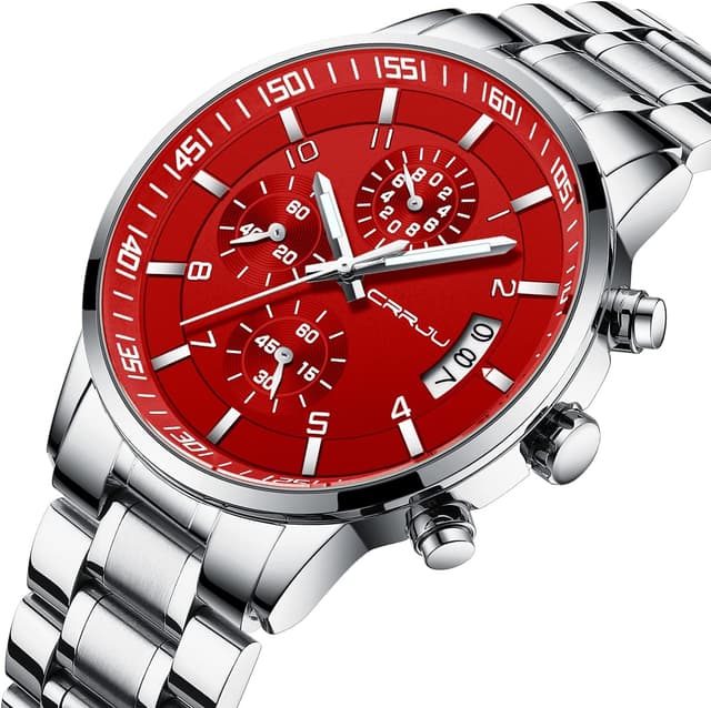 Detalle de CRRJU Herren Chronographen-Uhr mit Quarzwerk, 30 m wasserdichtem Edelstahlarmband und Kalender