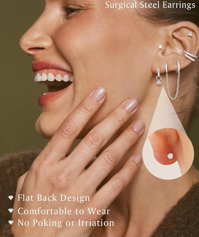 Detalle de TINGN Hypoallergene 14K vergoldete Creolen & Huggie Ohrstecker Set – 6er Pack für mehrere Piercings