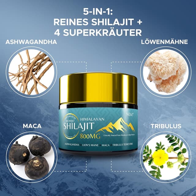 Detalle de 100% Shilajit Original 800 mg (5-in-1 Himalaya) – 100 g Glas, pro Portion 800 mg Shilajit-Harz