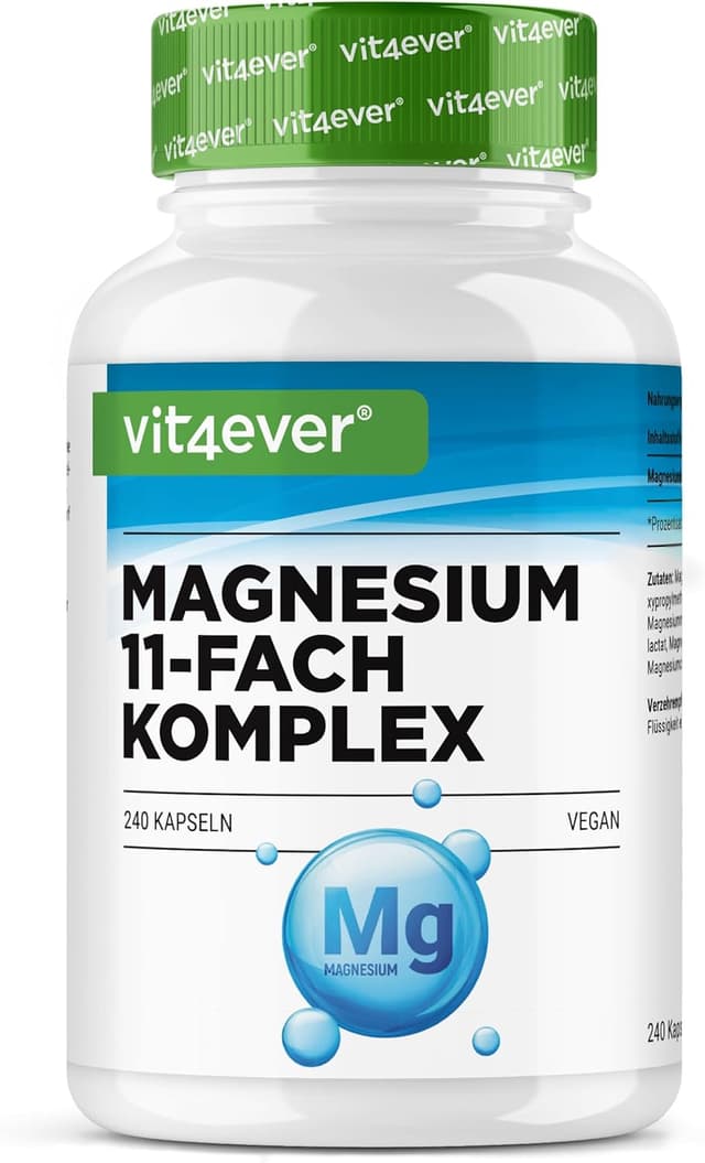 Detalle de vit4ever Magnesium Komplex – 240 Kapseln mit 408 mg elementarem Magnesium täglich (vegan)