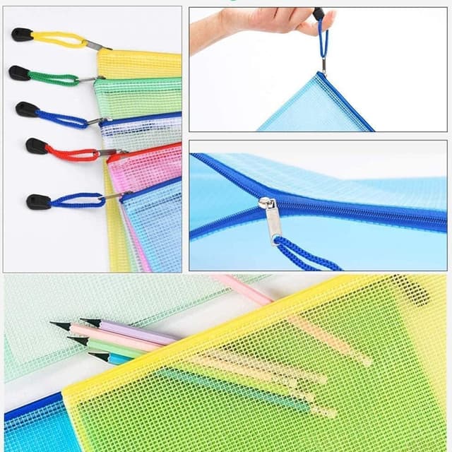 Detalle de 10-Pack A4 Plastic Zip Wallets with Mesh & Zipper – Ziplock Envelopes for Documents, A4 Paper & Small Items