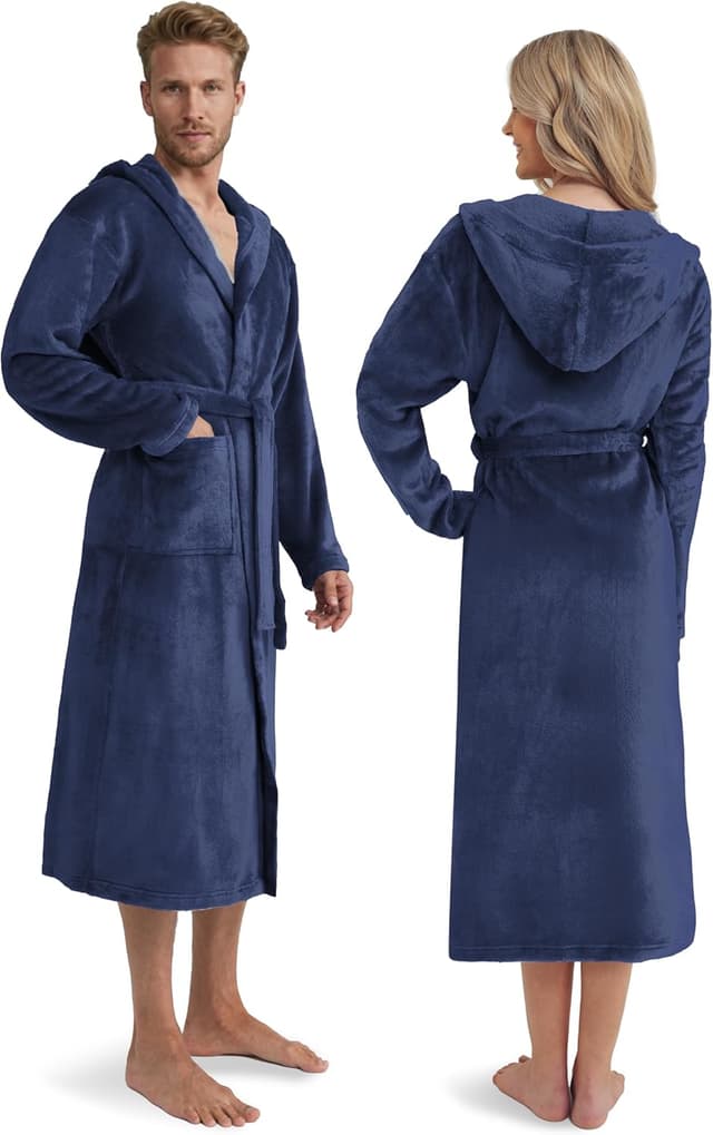 Detalle de Twinzen Kuschelfleece Morgenmantel mit Kapuze (unisex) – weich, warm & bequem, S (schwarz)