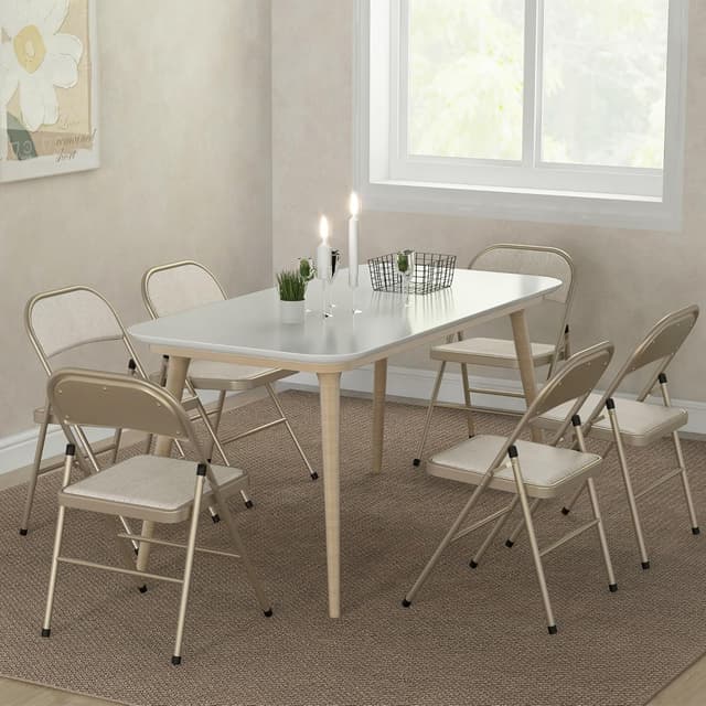 Thumbnail 6 de HOMCOM Lot de 6 chaises pliantes de salle à manger, tissu lin et structure acier, 45 x 46 x 78 cm (beige)