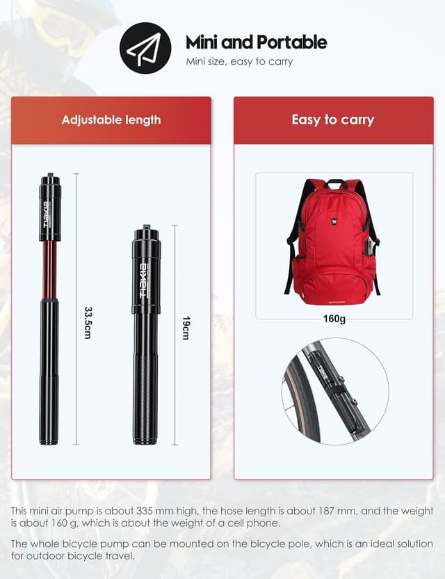 Detalle de Tiakia Fahrradpumpe Mini 260 PSI Handpumpe