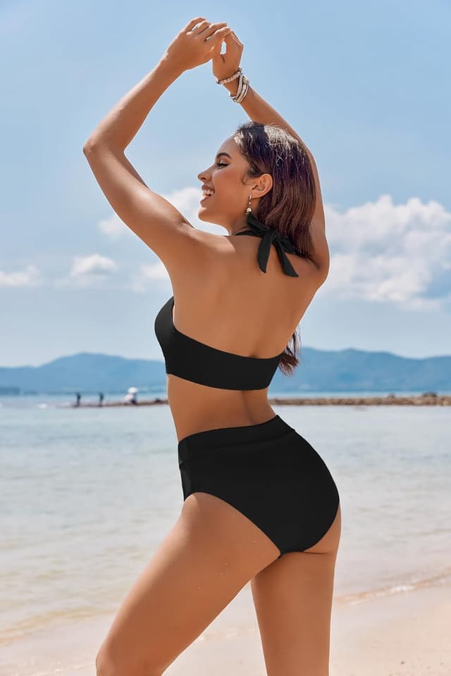 Detalle de Ekouaer Donna Bikini a Vita Alta Push Up Imbottito con Reggiseno Regolabile e Coppe Rimovibili