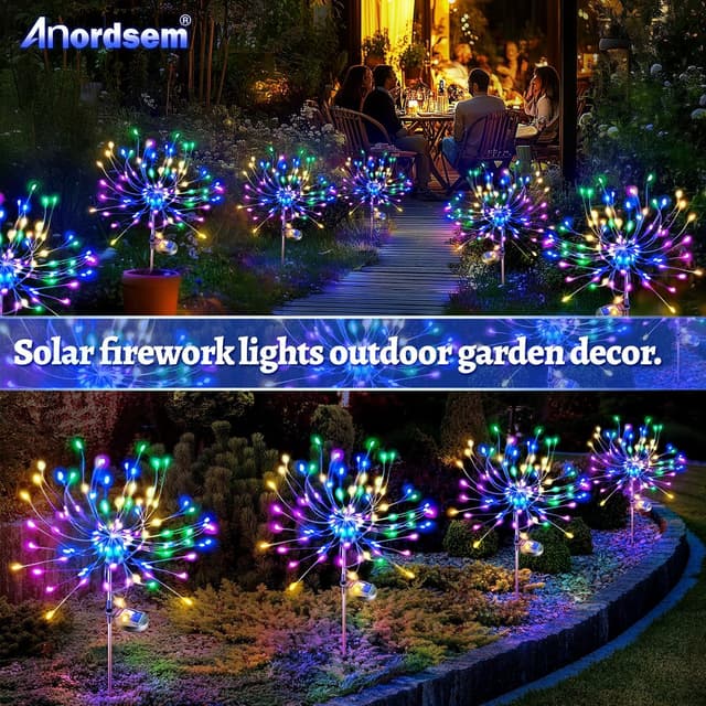 Detalle de Anordsem Solar Outdoor Firework LED Fairy Lights (4 Pack) – Waterproof DIY Copper-Wire Garden Ornaments