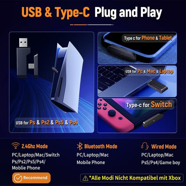 Thumbnail 4 de Ozeino 2.4GHz Wireless Gaming Headset 40‑Hr