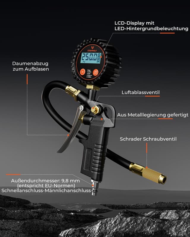 Thumbnail 4 de ETENWOLF T500 Digitaler Luftdruckprüfer 0-17 Bar