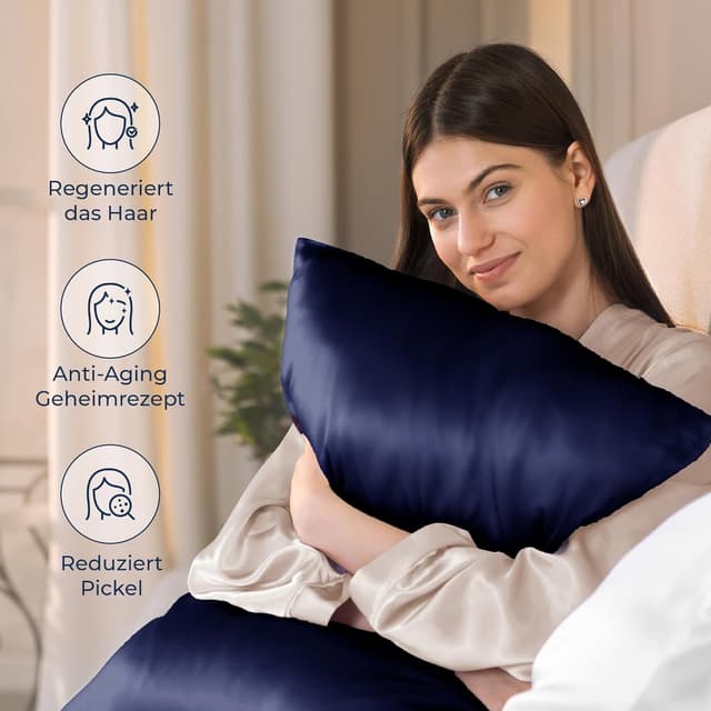 Detalle de DREAMZIE Seidenkissenbezug 40x60 cm (19 Momme) für Haar & Haut – Flieder, 1 Stück