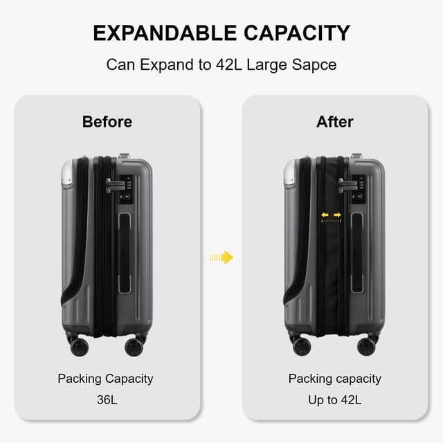 Detalle 2 de LEVEL8 20-Inch Carry-on Suitcase with Laptop Compartment, Expandable Spinner Trolley (ABS+PC, TSA) – Grey